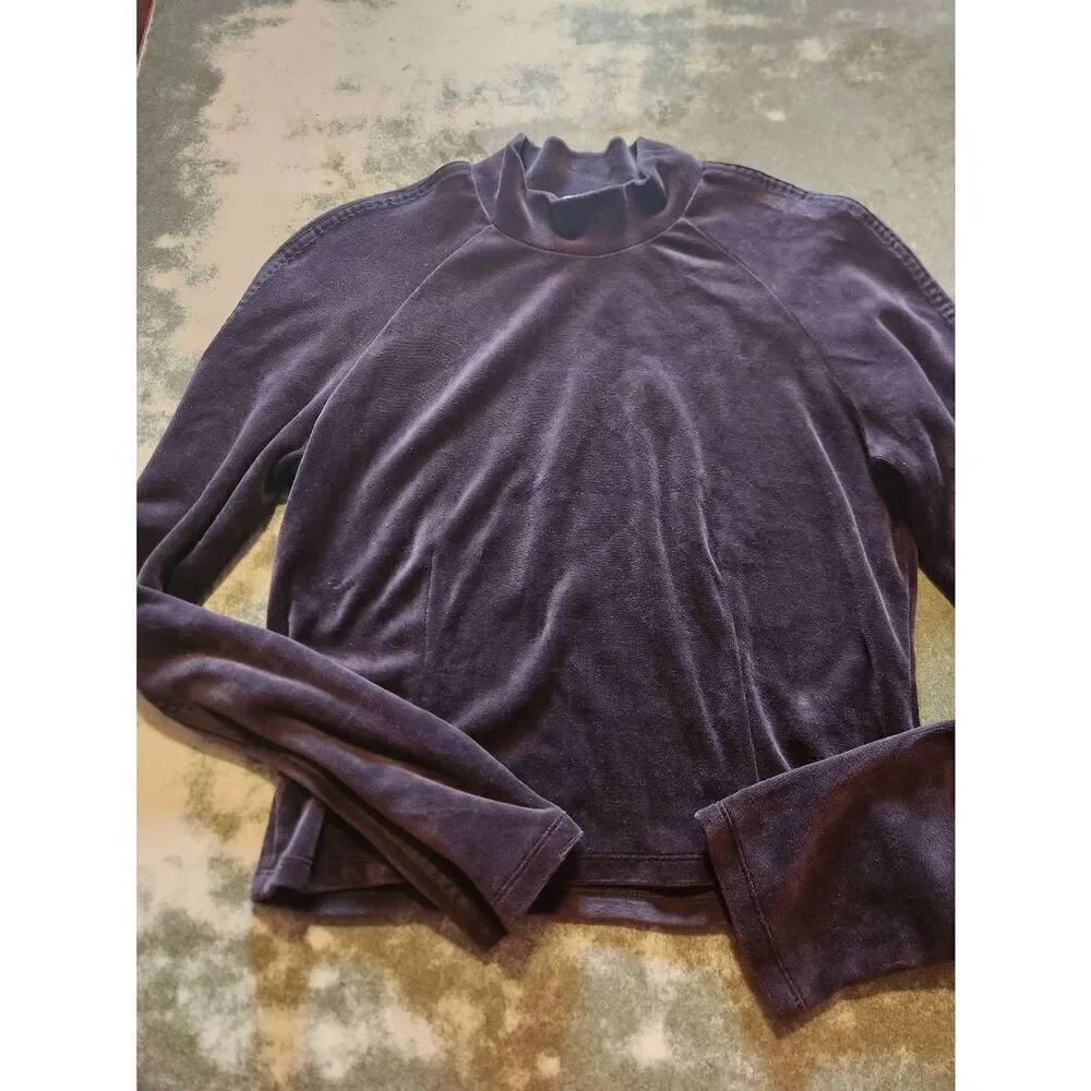 Amomento blue/grey velvet mock turtleneck top sz 2